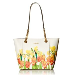 Calvin Klein Hayden Saffiano Leather East/West Top Zip Chain Tote Iris Multi